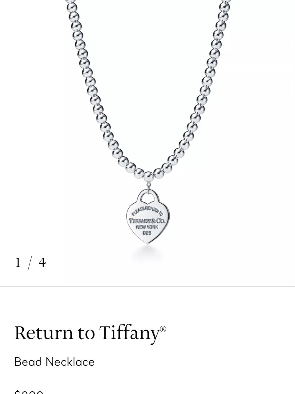 Tiffany & Co. Silver Heart Tag Bead Necklace - Picture 8 of 8